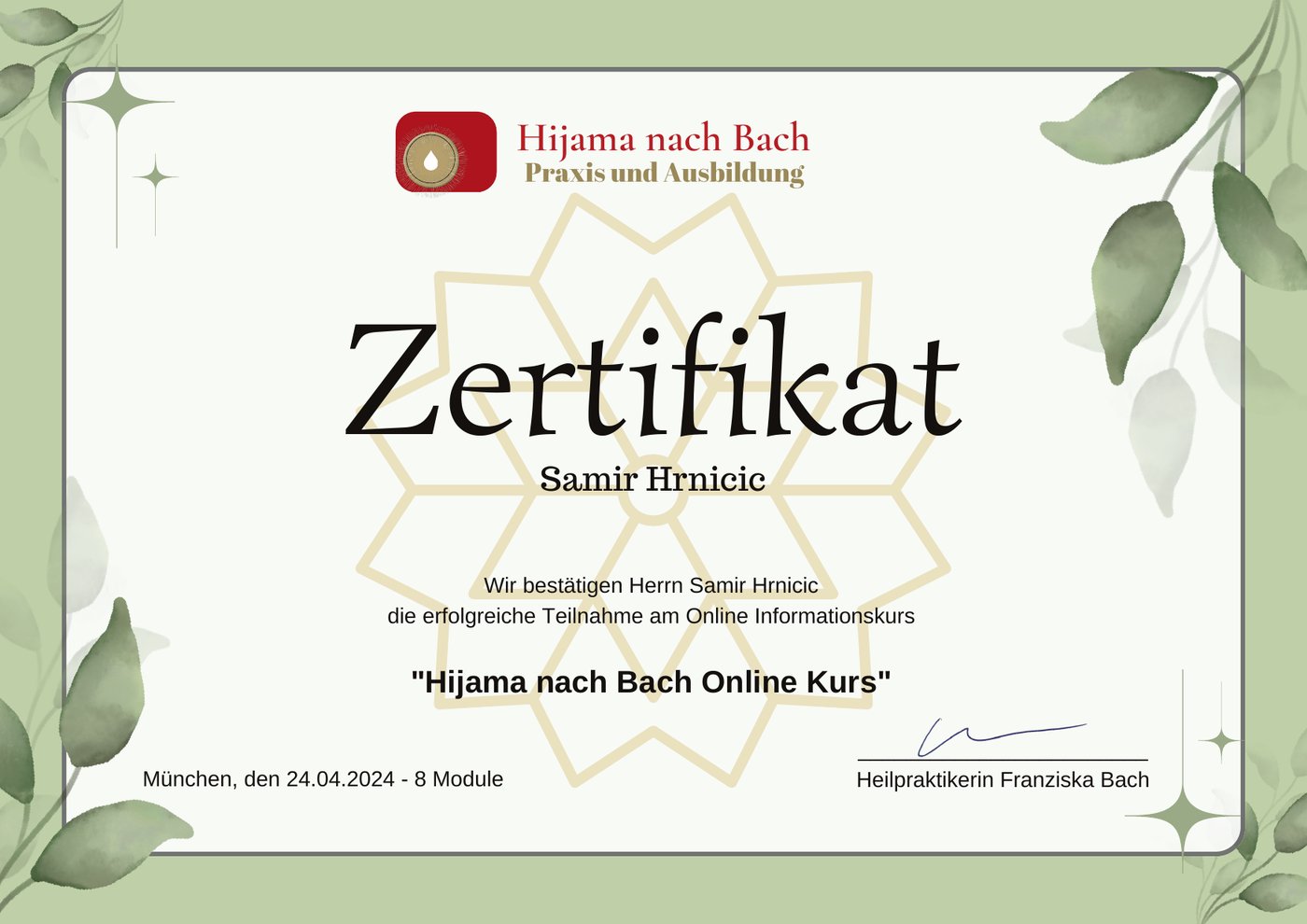 Hijama nach Bach – Online-Kurs, 24.04.2024